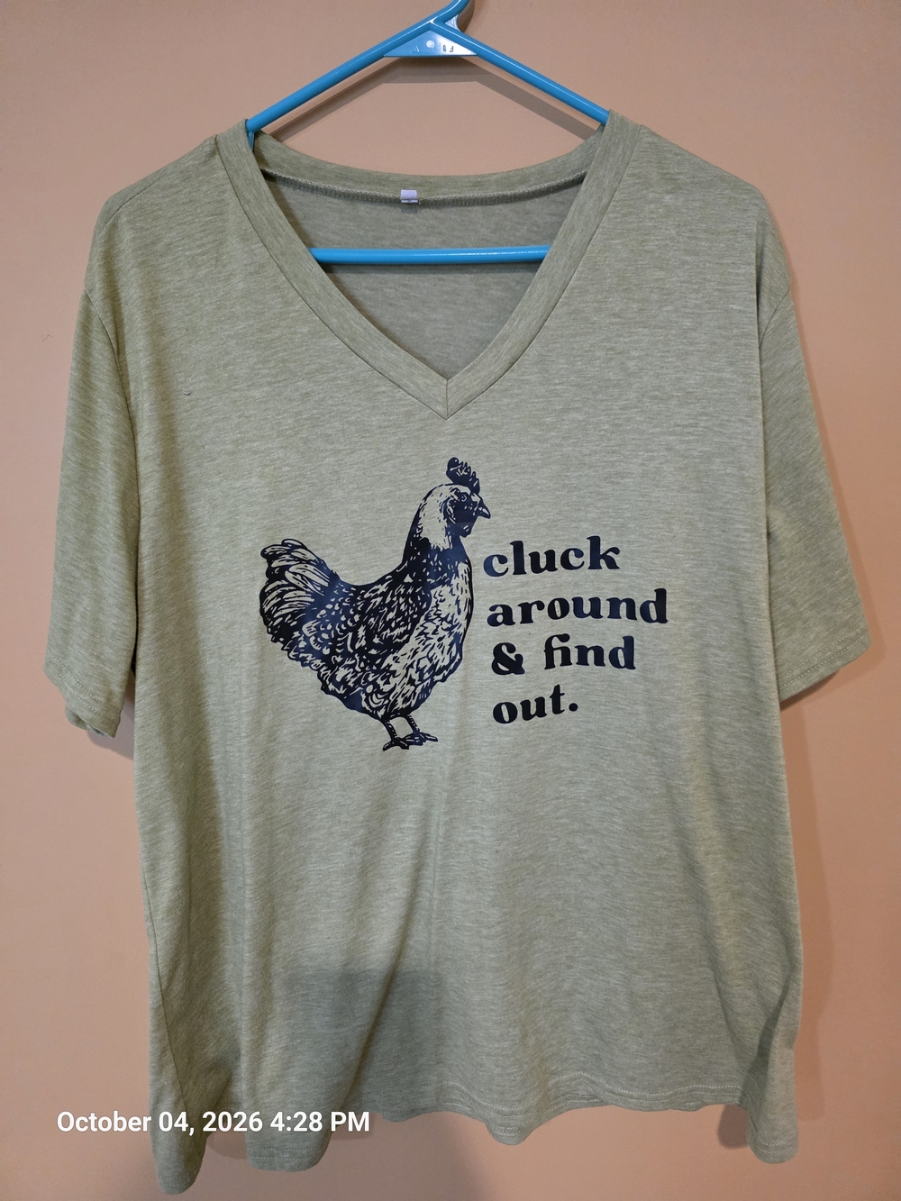 Graphic V-Neck Tee - Sage Green with Black Print
